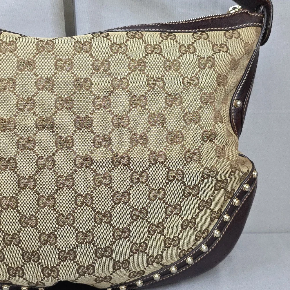 Gucci Beige Monogram Hobo Bag with Green-Red Stripe - Authenticated - Picture 8 of 16